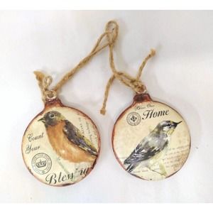 2 Ornaments Bless Our House Count Your Blessing Birds Round Flat Twine Hangers